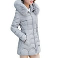 thumbnail image 1 of Viikei Women Coats Clearance Down Jackets for Women Cotton Coats Womens Casual Hooded Solid Faux Plush Brim of a Hat Solid Thicker Winter Slim Down Jacket Coat, 1 of 9