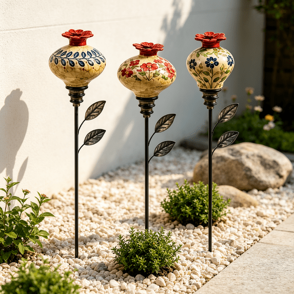 Clearance! Vintage Ceramic Hummingbird Feeder Garden Stake, Flower Nectar Decorative Floral Nectar Feeder for Hummingbirds, Decor for Backyard & Outdoor (3PCS)