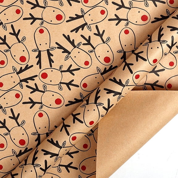 Clearance! Vintage Christmas Kraft Wrapping Paper Roll - Mini Roll - 17 Inch x 9.83 Feet - Red Kraft Reindeer Design, Perfect for Xmas Gifts & Home, Party Decor