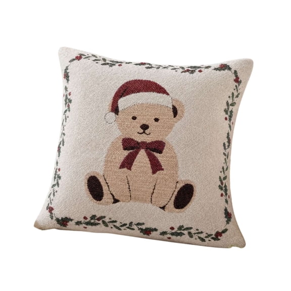 Clearance! Vintage Christmas Teddy Bear Decorative Pillow Cover, Christmas Decoration Gift, 18" x 18"
