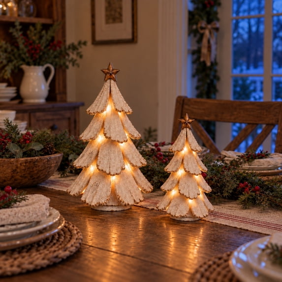 Clearance! Vintage Lighted Christmas Tree Figurine, 7" Wooden Tabletop Christmas Decor with Lights, Rustic Holiday Centerpiece for Mantel Shelf Home