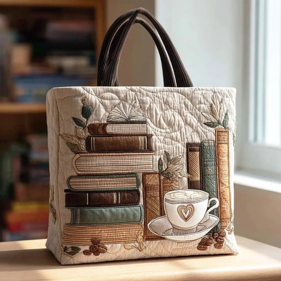 Clearance! Vintage Quilted Canvas Book Reusable Tote Gift Bags, Lightweight Travel Bag, Made of Natural Canvas with Handle, Cotton Shoulder Bag for Shopping Beach Work School, Gift(Book C)