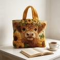 thumbnail image 1 of Clearance! Vintage Quilted Canvas Highland Cow Reusable Tote Gift Bag, Lightweight Travel Bag, Made of Natural Canvas with Handle, Cotton Shoulder Bag for Shopping Work School, Gift for Everyone, 1 of 6