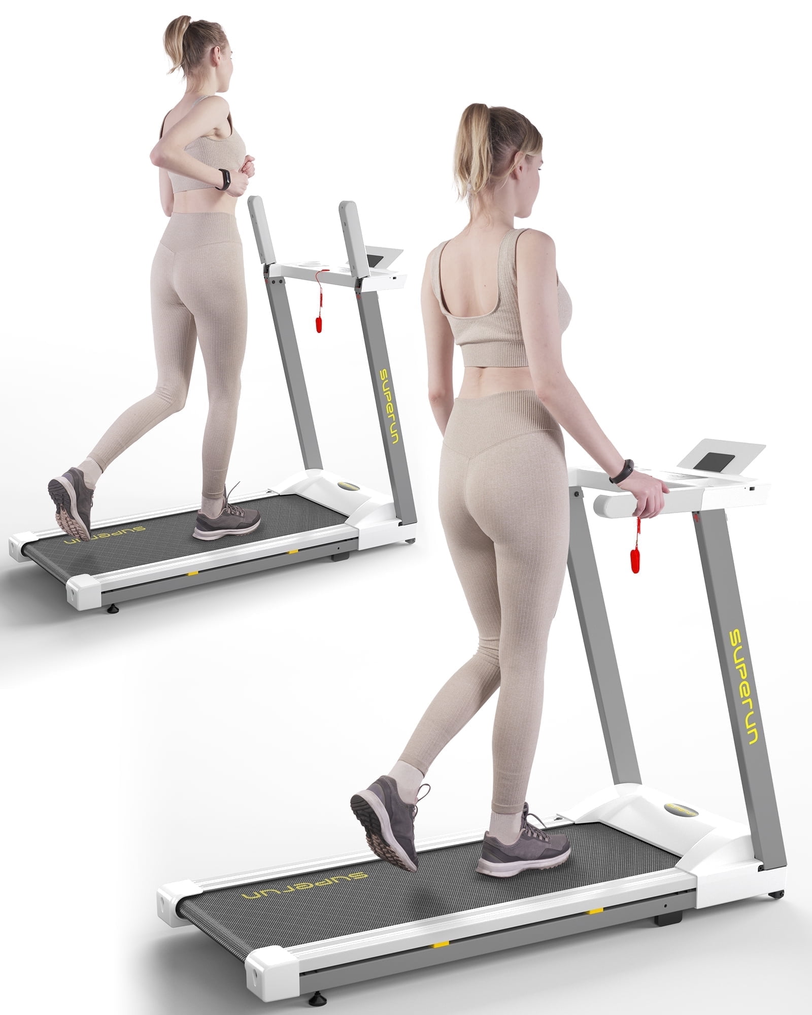 SSPHPPLIE 3HP Folding Treadmill for Home, APP Control , 300LB Walking Pad Running Data Analysis（Gary-Pink）