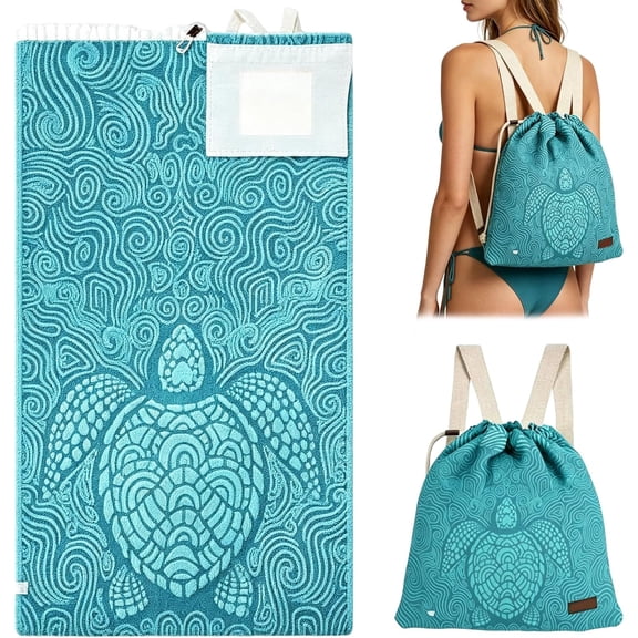 Clearance Volra 2-in-1 Convertible Towel,sandcloud Beach Towel Bag,Quick-Dry Packable Mat for Camping, Blue