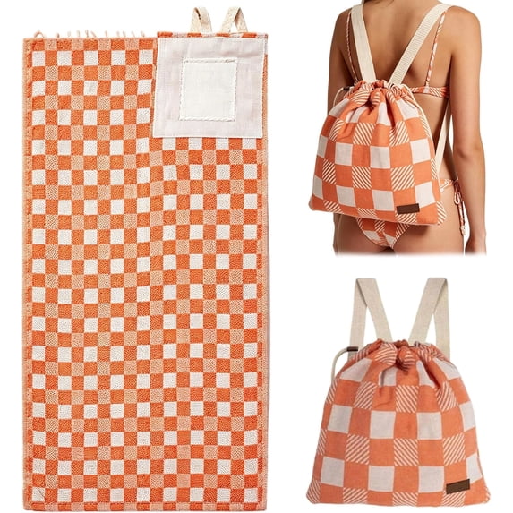 Clearance Volra 2-in-1 Convertible Towel,sandcloud Beach Towel Bag,Quick-Dry Packable Mat for Camping, Orange