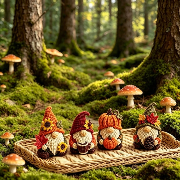 Clearance Volra 3D Beaded Gnome DIY Kit, 4-Piece Cute Forest Gnome Beading Set, Handmade Bead Art Kit, Decor Gift for Craft Lovers Adults, Autumn GNOME