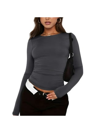 YYDGH Short Sleeve Top for Women Solid Slim Fitted Skims Dupes Tees Shirt  Basic Crew Neck Going Out Crop Tops Black XL 