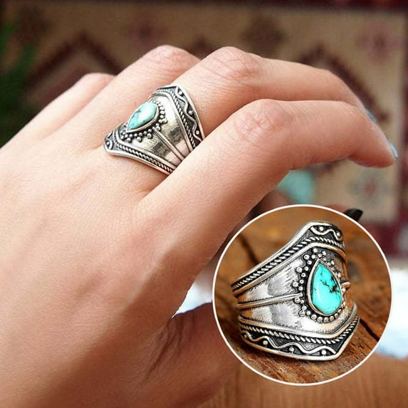 Clearance! WEANT Womens 925 Sterling Silver Ladies Turquoise Ring Ring Bride Engagement Wedding Rings Band Anniversary Gift Size 5-10 Green K41