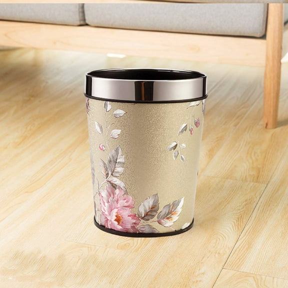 Clearance WOAHU Trash can,Uncovered trash can,Flower Pattern Trash Can Wastebasket Round Garbage Container For Bathrooms Powder Rooms Kitchens Home
