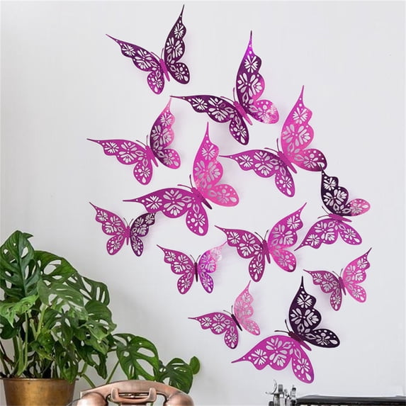 Clearance Wall stickers under $1,12PC 3D Hollow Butterfly Wall Décor 3 Sizes Butterfly Decor Hollow Carving Butterfly Exquisite Design, Party Cake Decorations
