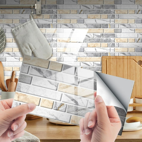 Clearance Wall stickers under $10,Self Adhesive Peel And Stick Wallpaper 3D Stone Design Brick Wall Tile For Home Bathroom Kitchen Backsplash 12 Packs