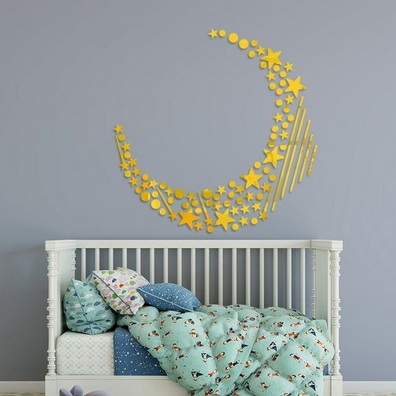 Clearance Wall stickers under $5,Stars And Moon Theme Waterproof Acrylic Mirror Wall Decor Stickers Removable Dog DIY Sticky Mural Stickers Decals For Living Room Kid Baby Bedroom Bathroom