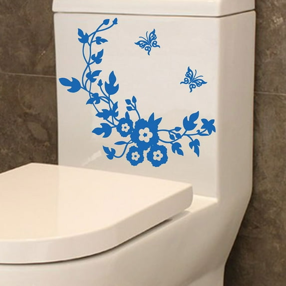 Clearance Wall stickers under $1,Flower Toilet Seat Wall Sticker Bathroom Decoration Decals Decor Butterfly Blue