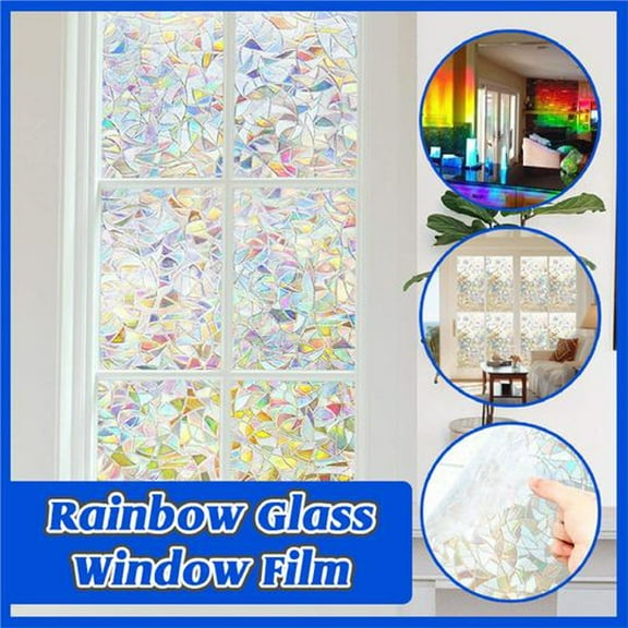 Clearance Wall stickers under $5,Reflective Privacy Static Clings Glass Rainbow Window Decor Sticker Film 3D Tools & Home Improvement