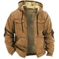 thumbnail image 1 of Warm Fleece Jacket Fleece Ski Coat Solid Color Combination Hooded Sweater with Brown Pocket Cotton Jacket Waterproof Softshell Coat, 1 of 2