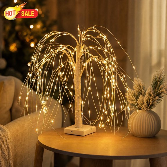 Clearance!Warm White Firefly Ambient Light USB & Battery Dual Power Glowing Willow Tree LED Decor Table Lamp, Indoor Christmas Holiday Winter Decor,Wedding Anniversaries Birthday Parties