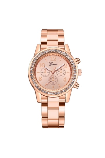 Women\'s Quartz Rose Gold Watch Simple Pink Dial Stone Encrusted Bezel Aéropostale Women main image 3