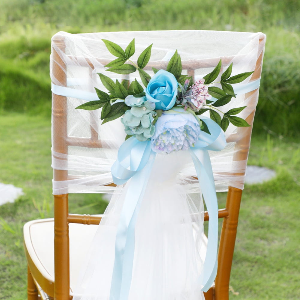 Wedding Chair Decorations,Blue Rustic Aisle Artificial Flowers with Chiffon  Ribbons for Wedding Ceremony - Walmart.com, image size:1001x1001