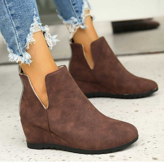 Clearance Wedge Sandals for Women, Xunlbb Women's High Ankle Boots Chunky Heel Round Toe Ankle Boots(Coffee,Size:42)
