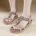 thumbnail image 1 of Clearance Wedge Sandals for Women, Xunlbb Women's Summer New Floral Elastic Casual Seaside Beach Flat Sandals(Beige,Size:37), 1 of 5