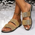 thumbnail image 1 of Clearance Wedge Sandals for Women, Xunlbb Women's Summer New Plus Size Frosted Sequin Line Over Beach Flats Light Sandals(Gold,Size:39), 1 of 9