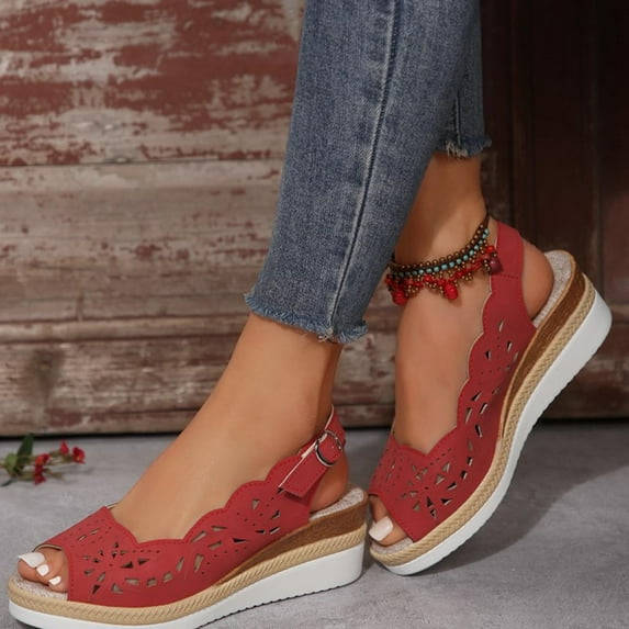 Clearance Wedge Sandals for Women, Xunlbb Women's Summer Size Wedge Fish Mouth Roman Sandals(Red,Size:39)