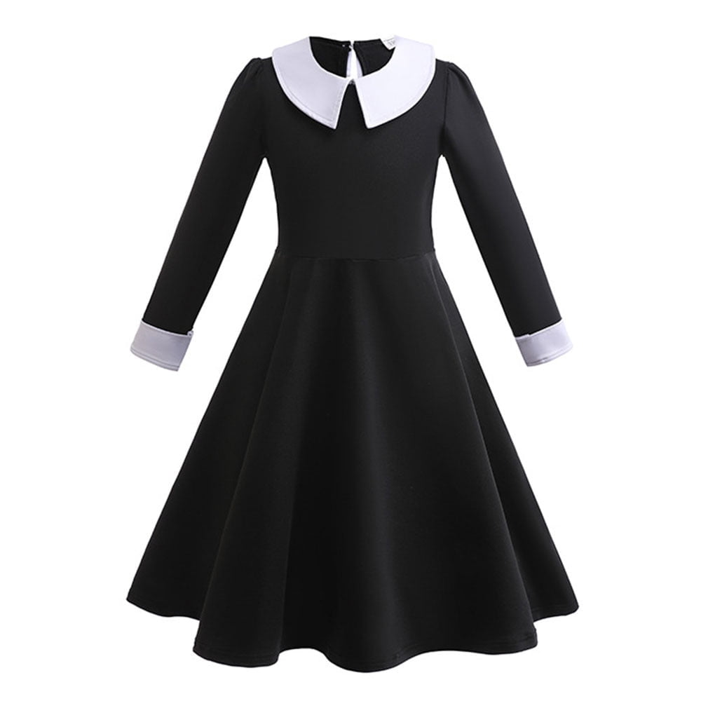 Clearance Wednesday Addams Cosplay Dress for Girls Halloween Costume