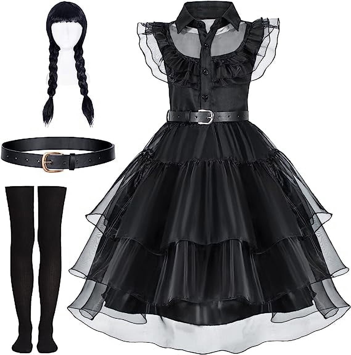 Clearance Wednesday Addams Costume Dress for Girls Halloween Dress Up
