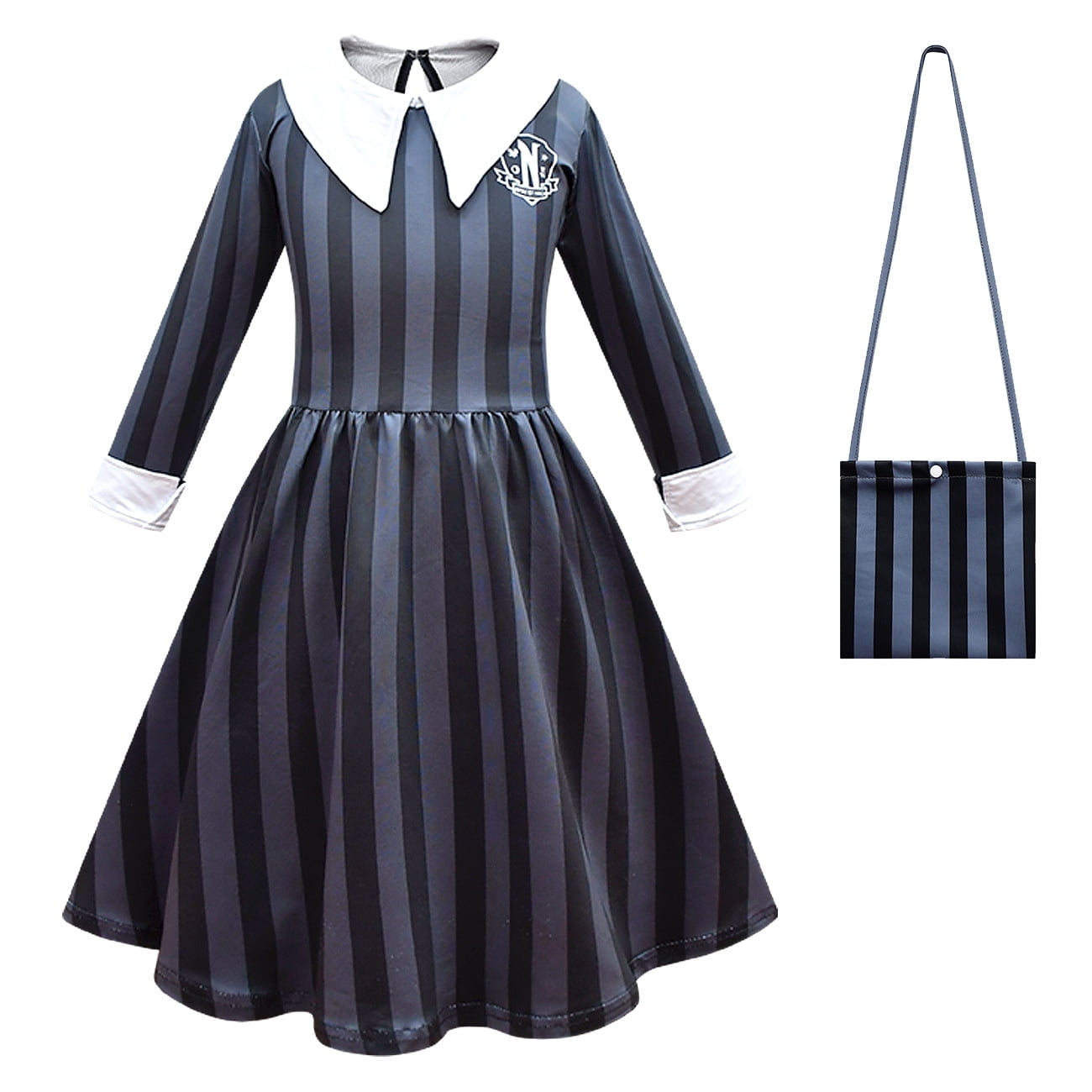 Clearance Wednesday Nevermore Academy Uniform Dress Girls Gray Dress with Bag