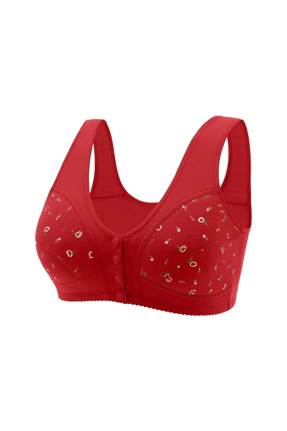 Bras for Women Comfortable Bra for Seniors 2023 New Comfortable Front Closure Button Bra Cotton Bras for Older Women Bralettes for Women Push Up Bra Red Xl