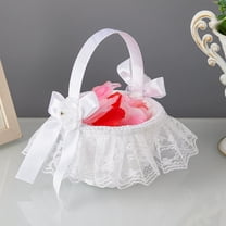 Western Lace Flower Girl Basket White Bow Wedding Decoration Portable Petal Basket for Bridal Ceremony Christening Photo Props