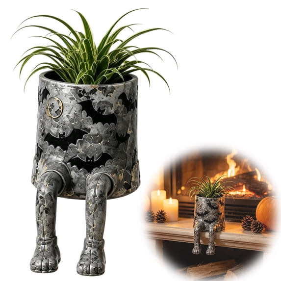 Clearance! Whimsical Halloween Hanging Legs Planter, Bat