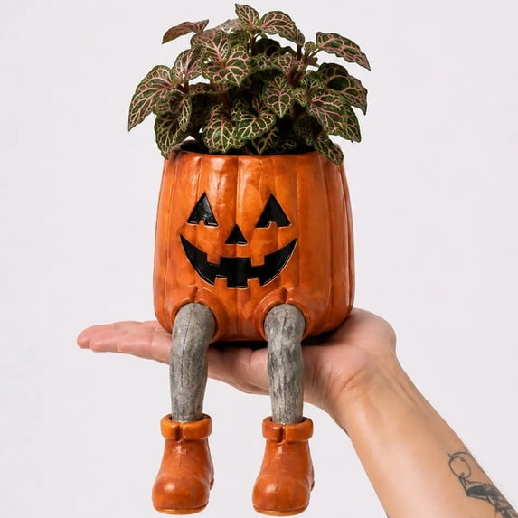 Clearance! Whimsical Halloween Hanging Legs Planter, Pumpkin