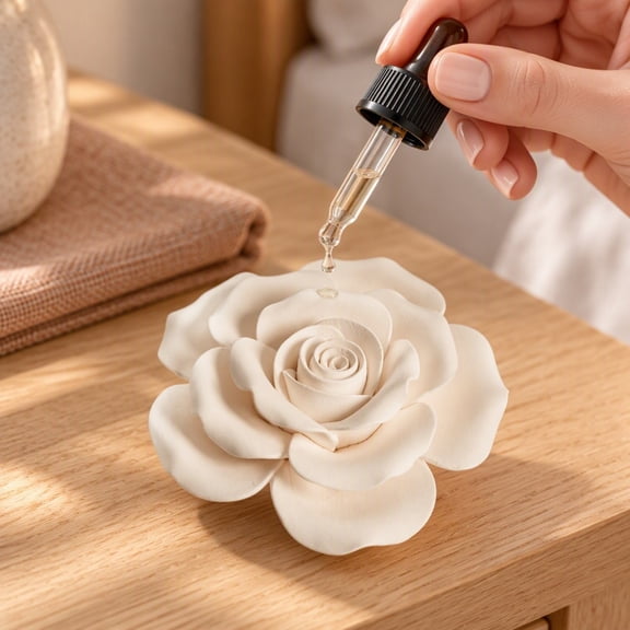 Clearance White Ceramic Lotus Aroma Diffuser for Essential Oils, Flower Home Fragrance Decor for Bathroom Bedroom Desk, White