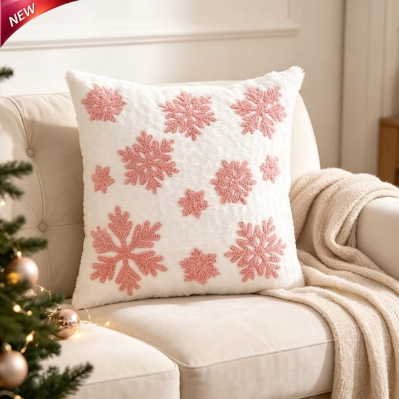 Clearance! White Christmas Throw Pillow Cover 18x18 Inch, Plush Snowflake Embroidery Decorative Cushion Case, Pillow Cases for Sofa Couch Bedroom Indoor Home Christmas Decor