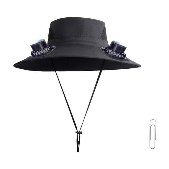 Clearance!Wide Brim Solar Fan Hat,Fishing Hat with 2 Solar Fan, 3 Speed Solar Powered Fan Hat,Outdoor Sun Hats for Men Women Hat with Fan Built in,Black