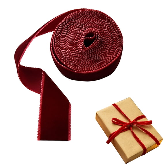 Clearance Wine Red Velvet Ribbon Roll, Single-Sided Soft Craft Ribbon for Gift Wrapping Bow Making Christmas DIY Decor