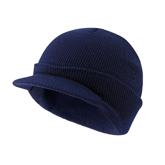 Clearance! Winter Beanie with Visor & Earflaps for Men, Outdoor Hat & Scarf Set Navy