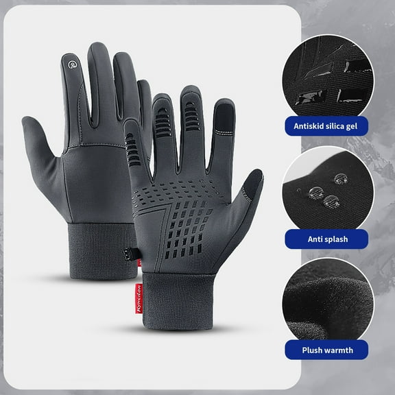 Hvmvliv Winter Gloves Men Outdoor Warm Gloves Water-Proof Windproof Sports Winter Non-Slip Gloves Winter Skiing Cycling Warm Gloves for Unisex Gray