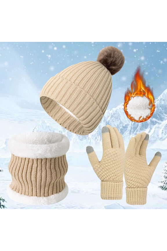 Winter Gloves Women Winter Scarf 3 Pcs Winter Hat Scarf and Gloves Set for Women Warm Knit Fleece Lined Neck Warmer Touchscreen Gloves Womens Winter Hat