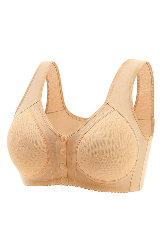 Wireless Comfortable Bra Women No Underwire Bra Feature V-Neck Demi & Balconette Bra Style W-1636 Front Closure Closure Pull On Bras Beige XL