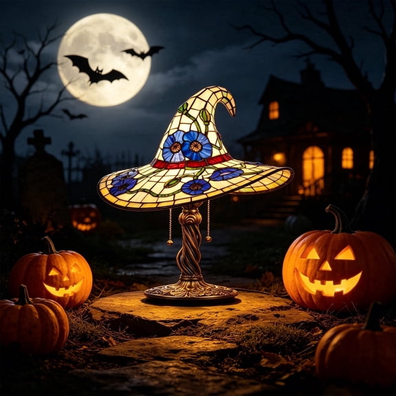 Clearance Witch Hat Lamp Fall Decor Vintage Halloween Ghosts Night Light, Rustic Fall Figurine Decoration for Mantel Shelf Entryway Porch