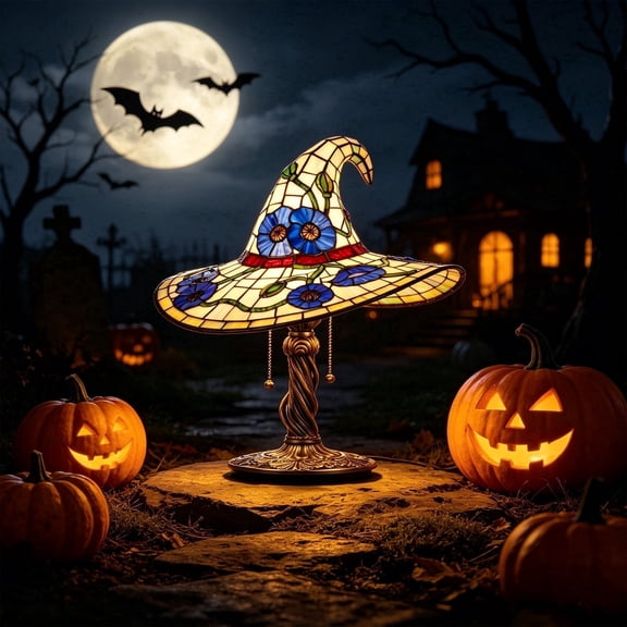 Clearance Witch Hat Lamp Fall Decor Vintage Halloween Ghosts Night Light, Rustic Fall Figurine Decoration for Mantel Shelf Entryway Porch
