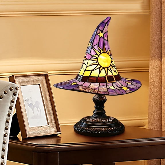 Clearance Witch Hat Lamp, Halloween Decorations Gifts,Stained Glass Like Vintage Witchy Halloween Night Lights, Goth Table Lamps for Night Stands, Bedroom, Living Room, Office