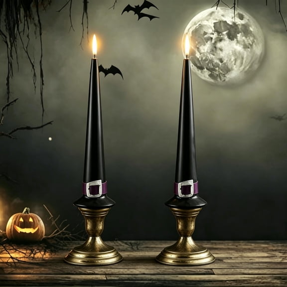 Clearance! Witch Hat Taper Candles Halloween Black Witch Hat Candles for Party Decor Indoor Outdoor Decorations