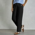 thumbnail image 1 of Women Cotton Linen Drawstring Casual Pants Loose Fit Elastic Waist Button Trouser Beach Wide Leg Pant with Pockets, 1 of 7