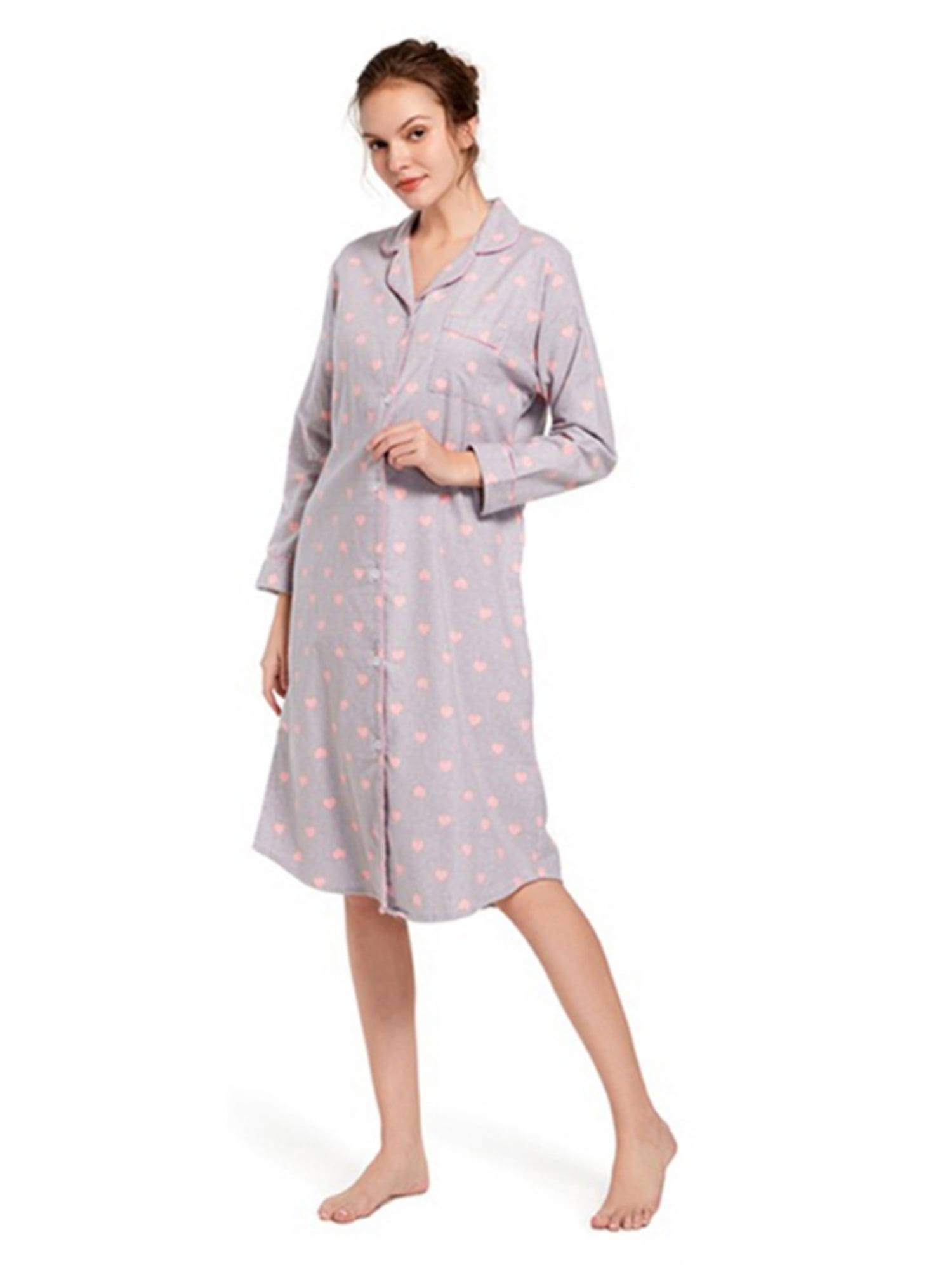 CATALOG CLASSICS Womens Nightgown Henley Night Shirt 100% Cotton Night Gown,  Green/Burgundy, Missy (8-18), 46