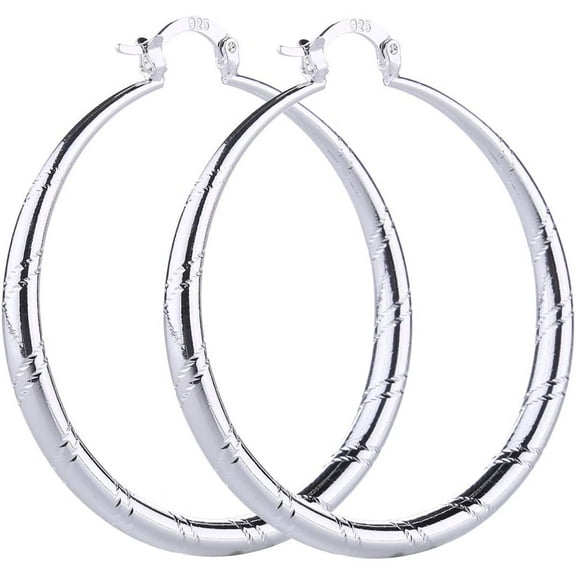 Clearance Women Fashion 925 Sterling Solid Silver Ear Stud Hoop Earrings Wedding Jewelry (1.58 inch), One Size2 pair
