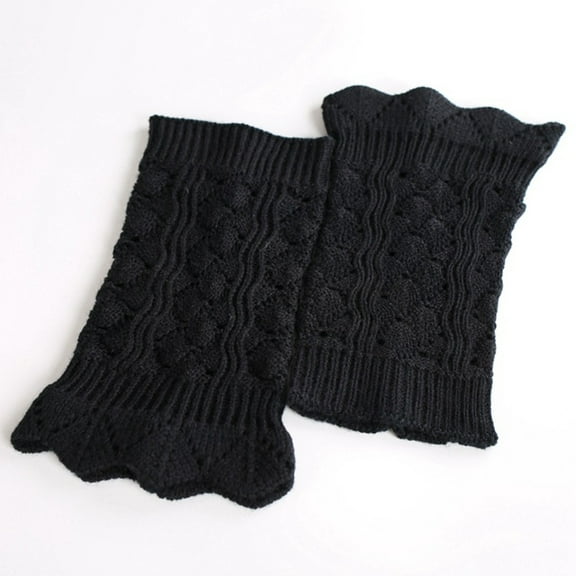 Clearance! Women Fashion Crochet Solid Color Knitted Lace Trim Boot Cuffs Toppers Short Soft Leg Socks Black